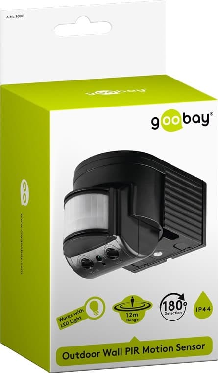 Goobay Veggmontert infrarød bevegelsesdetektor, 180° deteksjon, 12 m rekkevidde, for utendørs bruk (IP44), LED-kompatibel