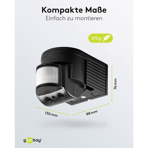 PIR rörelsedetektor övervakning 180° 12 m - svart