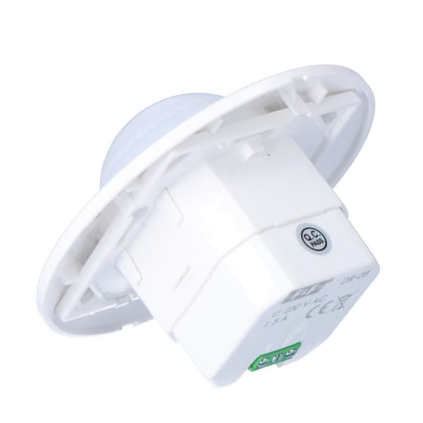 PIR-bevægelsessensor DR-08 - 360°, Un=230V AC, P=1000W, loft- og planforsænket FI60, hvid