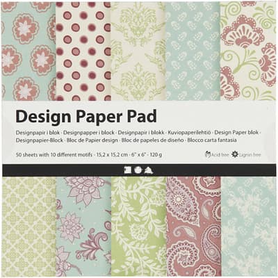 Paper Pad 6"x6" - 120 g - Mintgrön, Lila - 50 ark