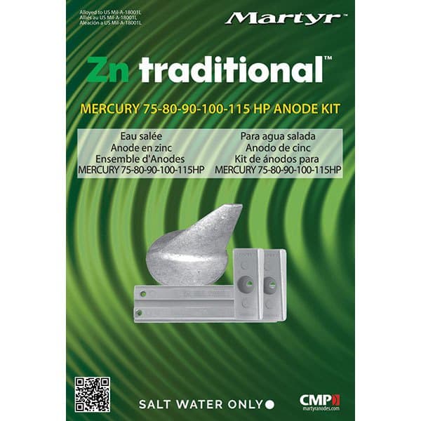 Martyr Anodes Mercury Galvanized Anode Kit 75-80-90-100-115 Hp Søvfarvet