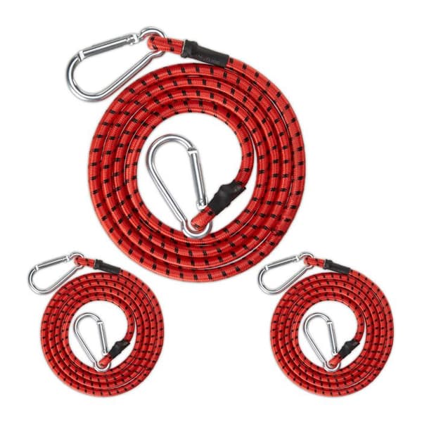 Relaxdays Tensioner med karabiner, set med 3, remmar, för bilbagage, 175 cm, släpvagn &amp; camping, röd