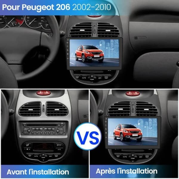 AWESAFE Android 12 bilradio för Peugeot 206 (2002-2010) 2GB+32GB 9-tums pekskärm med GPS/Carplay Android Auto/FM/WiFi