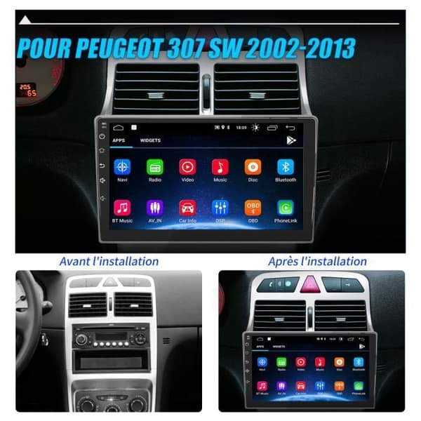 AWESAFE Carplay bilradio för Peugeot 307 307CC 307SW (2002-2013) Android 12,[2GB+32GB] 9-tums pekskärm med Android AutoGPS