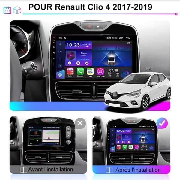 AWESAFE bilradio för Renault Clio 4 (2017-2019) Android 12 2Go+32Go med 10,1'' skärm Carplay Android Auto WiFi Bluetooth