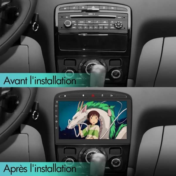 AWESAFE Carplay Radio för Peugeot 308/408(2007-2013)Android 12 med 9 tums pekskärm GPS/Android Auto/WiFi 2GB+32GB Svart