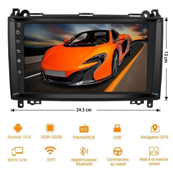 AWESAFE Android 12 bilradio för Mercedes-Benz Vito Viano Sprinter W639/B-klass W245/W169[2GB+32GB]9-tumsskärm/Carplay Android Auto