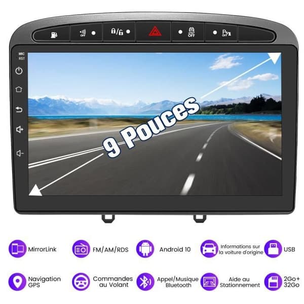 AWESAFE Android 12 bilradio för Peugeot 308/408(2007-2013) [2GB+32GB] 9-tums pekskärm med GPS Carplay AndroidAuto WiFi-grå