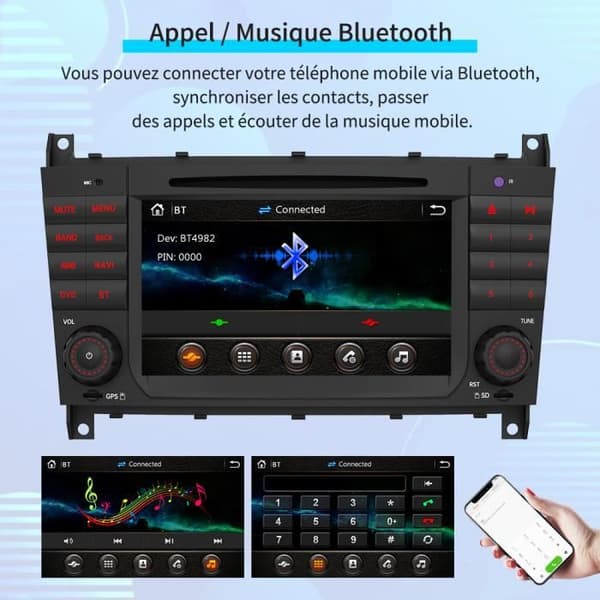 AWESAFE 2 Din bilradio för Mercedes-Benz C-Klass W203/CLC W203/CLK W209 CLK200 med CD 7-tums pekskärm/GPS/Bluetooth/Mirrolink