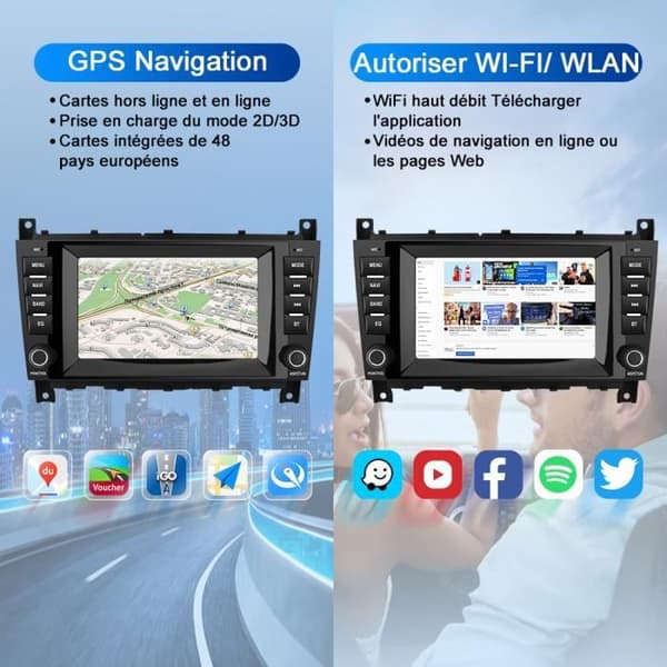 AWESAFE Android 12 bilradio för Mercedes-Benz W203/CLC W203/CLK W209 CLK200 med 7-tums skärm GPS Bluetooth