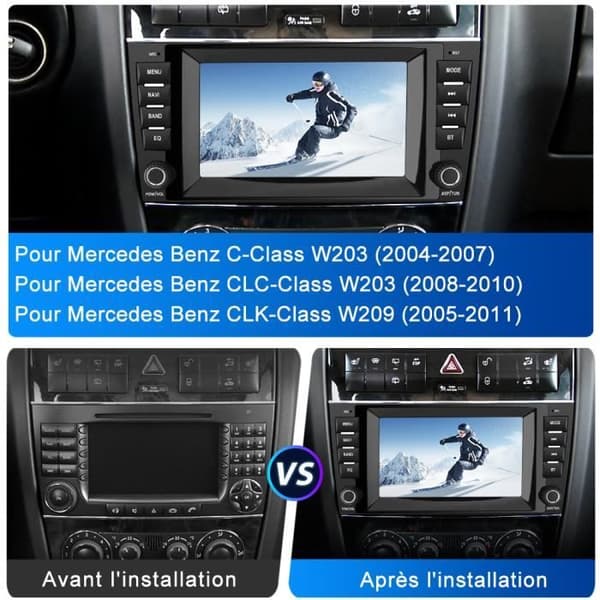 AWESAFE Android 12 bilradio för Mercedes-Benz W203/CLC W203/CLK W209 CLK200 med 7-tums skärm GPS Bluetooth