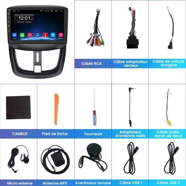 AWESAFE Android 12 bilradio för Peugeot 207 (2006-2015)[2GB+32GB] 9 tum med Carplay Android Auto GPS Bluetooth WiFi FM RDS SWC