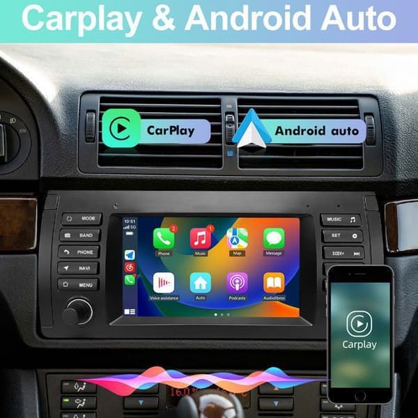AWESAFE Bilradio Android 12 för BMW 5 Serie E39 1995-2003, 7 Tum Touchskärm med GPS Carplay Trådlös Android Auto