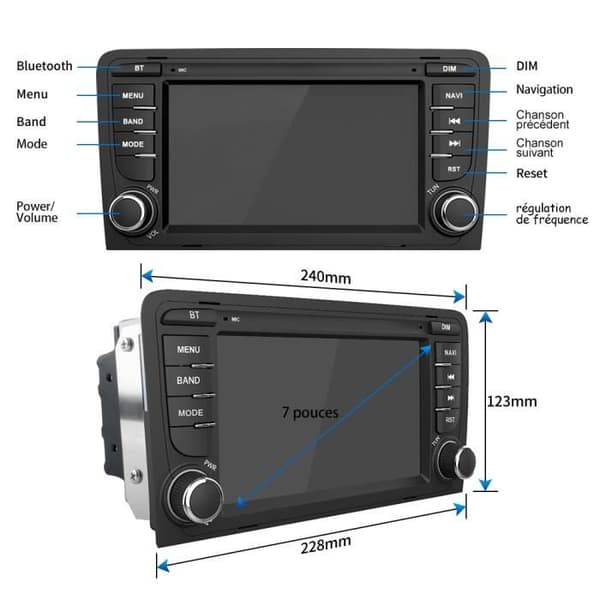 AWESAFE Android 12 bilradio för Audi A3/S3/RS3 2GB+32GB, 7 tum med GPS Wi-Fi Bluetooth RDS FM