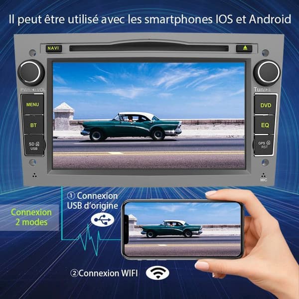 AWESAFE Android 12 Bilradio 2GB+32GB CD/DVD för Opel Car 7 Inch Car Stereo Head Unit 2 Din GPS Navigator Grå