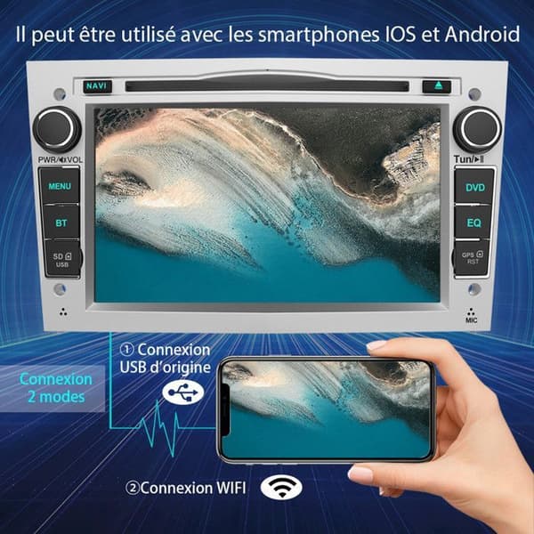 AWESAFE Android 12 Bilradio 2GB+32GB CD/DVD för Opel Car 7 Inch Car Stereo Head Unit 2 Din GPS Navigator Silver