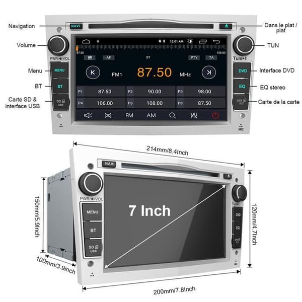 AWESAFE Android 12 Bilradio 2GB+32GB CD/DVD för Opel Car 7 Inch Car Stereo Head Unit 2 Din GPS Navigator Silver