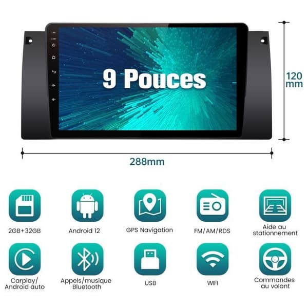 AWESAFE Android 12 bilradio för BMW 5er E39 X5 M5 E53 (1996-2003) (2GB + 32GB) med Carplay GPS WiFi USB SD Bluetooth Android Auto