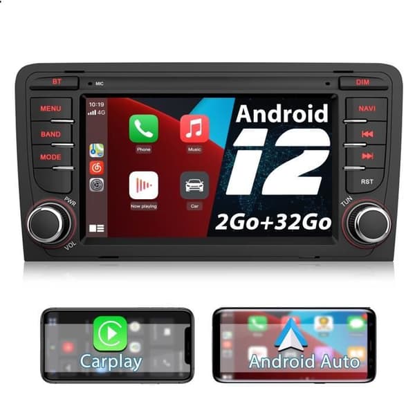 AWESAFE Android 12 bilradio för Audi A3 8P S3 RS3 Sportback [2GB+32GB], 7-tums pekskärm med GPS Carplay Android Auto, Wi-Fi