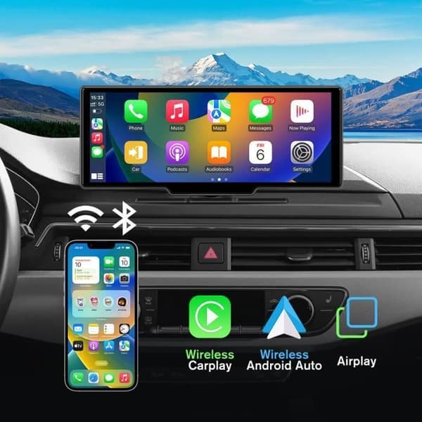 AWESAFE Bil Carplay Trådlös, 10.1" HD Pekskärm, Airplay, Android Auto med Kamerainspelningsfunktion