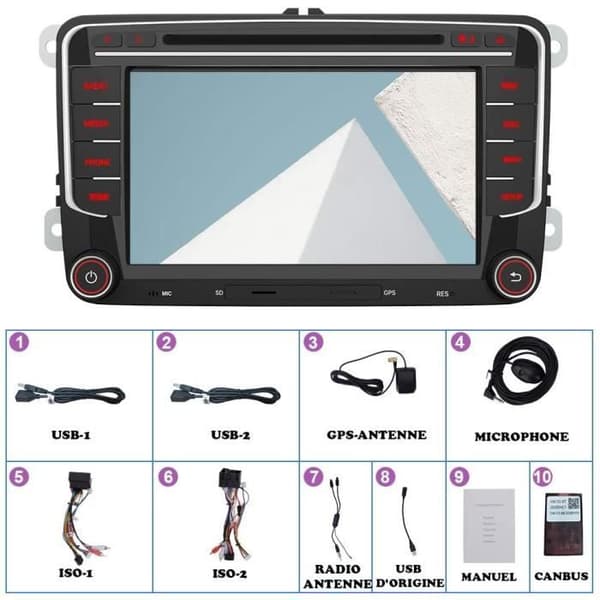 AWESAFE Bilradio för VW Car Stereo 7" 2 Din HD Touchscreens Bluetooth GPS Navigation Stereo DVD CD Radio