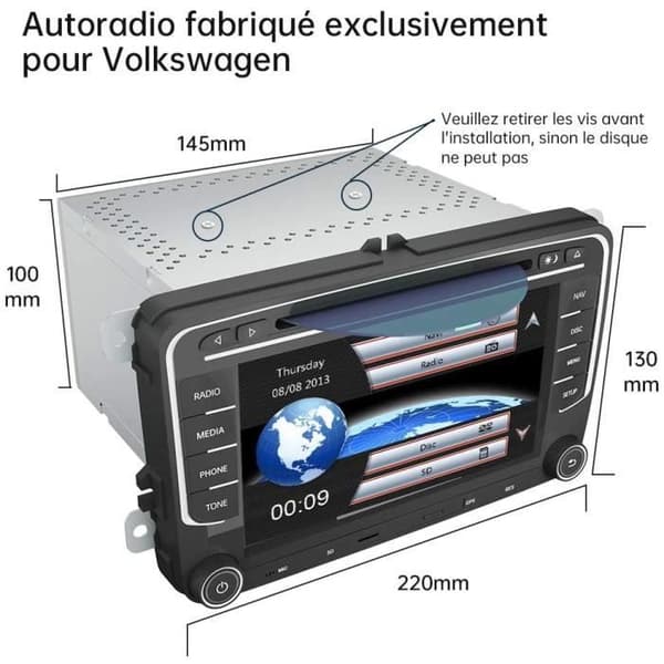 AWESAFE Bilradio för VW Car Stereo 7" 2 Din HD Touchscreens Bluetooth GPS Navigation Stereo DVD CD Radio