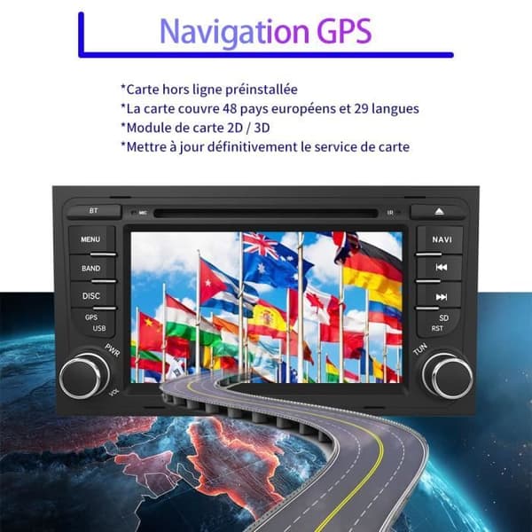 AWESAFE Bilradio för Audi A4 B6 B7/S4/RS4 (2000-2012) med 7-tums pekskärm CD GPS/Bluetooth/FM RDS/USB/SD/RCASWC/Mirrorlink