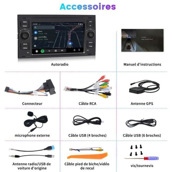 AWESAFE Android 12 bilradio för Ford Focus med Carplay Android Auto 7 tum stereo GPS USB SD Bluetooth FM AM RDS
