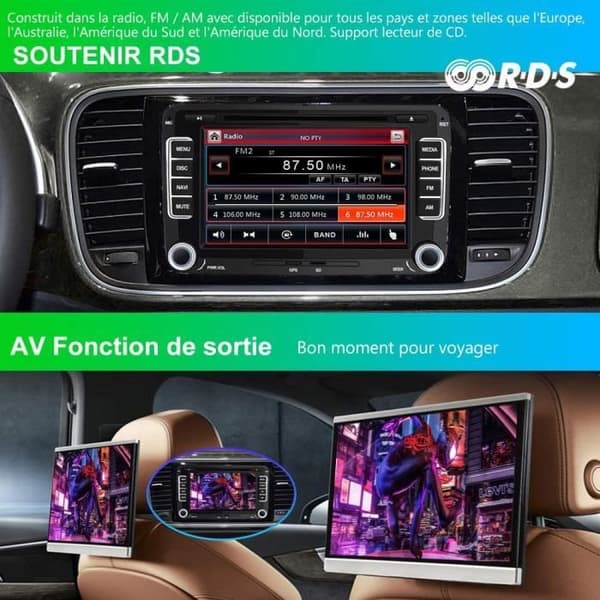 AWESAFE Bilradio för Golf 5 6 VW Passat Polo Seat Skoda, 7 tums HD-pekskärm, med Bluetooth RDS, GPS, Mirrorlink, FM