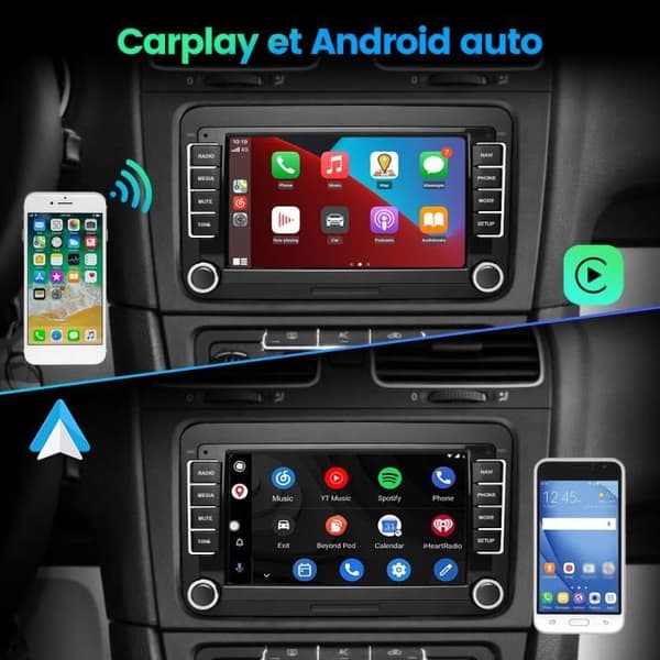 AWESAFE Android 12 Bilradio för Golf VW Passat Polo Seat Skoda, 7'' pekskärm, Carplay Android Auto RDS, GPS, WiFi 2GB+32GB