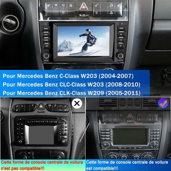Android 12 bilradio - AWESAFE - Mercedes-Benz Class C/CLC/W203/W209 - 8'' pekskärm - Bluetooth - GPS