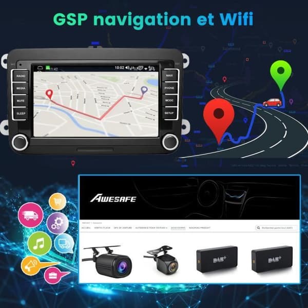 AWESAFE Android 12 Bilradio för Golf 5 6 VW Passat Polo Seat Skoda 7 "HD-pekskärm med Carplay AndroidAuto GPS WiFi[1GB+32GB]