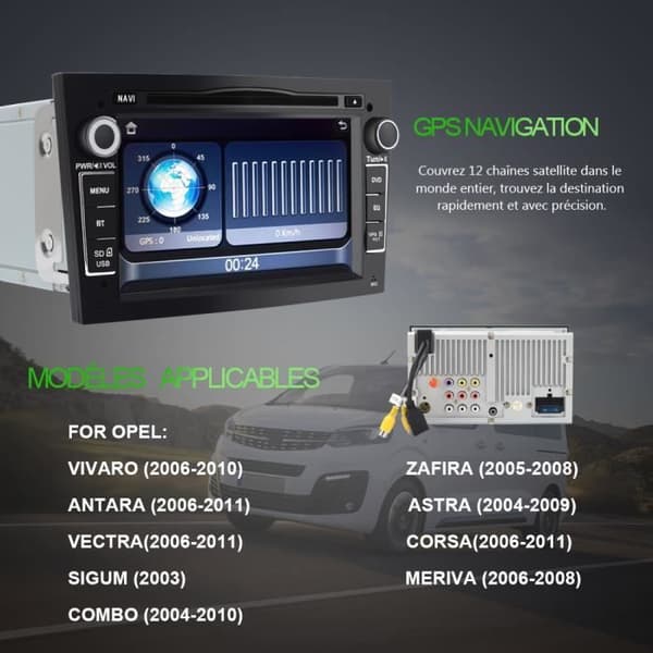 AWESAFE Autoradio GPS Navigator för Opel Car 7 Inch 2 Din Car Stereo Head Unit med CD DVD USB SD Bluetoo Player