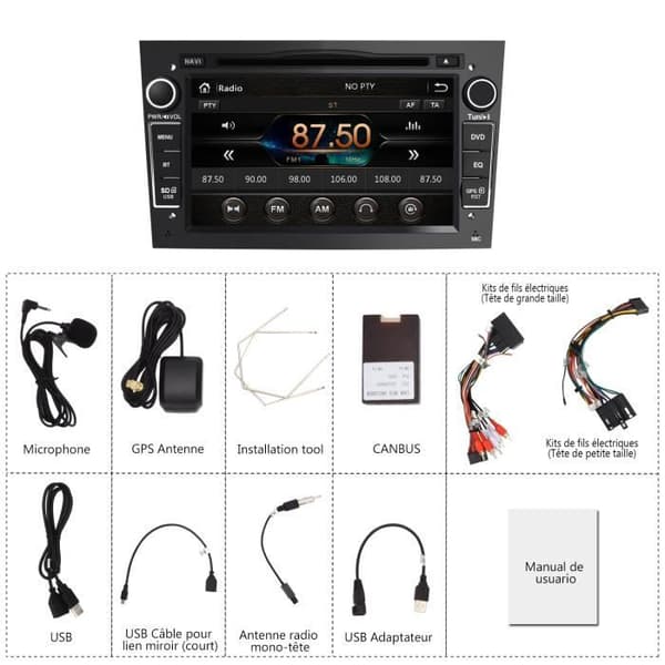 AWESAFE Autoradio GPS Navigator för Opel Car 7 Inch 2 Din Car Stereo Head Unit med CD DVD USB SD Bluetoo Player