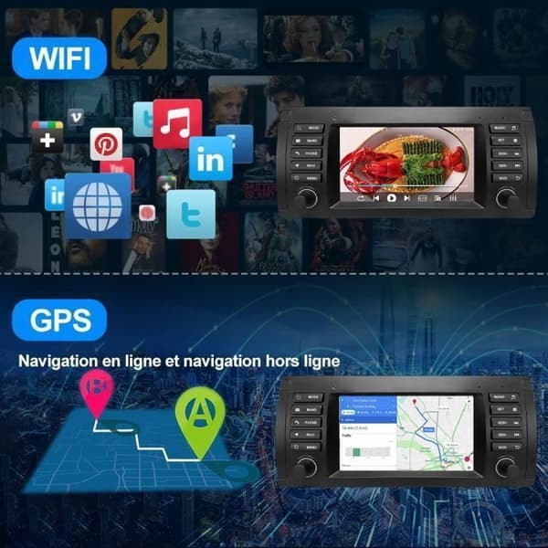 AWESAFE Android 12 bilradio för BMW E39 (1996-2003) med GPS Carplay/Android Auto Bluetooth Mirrorlink WiFi - 2GB+ 32GB