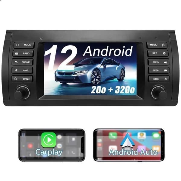 AWESAFE Android 12 bilradio för BMW E39 (1996-2003) med GPS Carplay/Android Auto Bluetooth Mirrorlink WiFi - 2GB+ 32GB