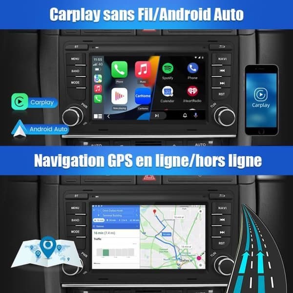 AWESAFE Android 12 bilradio för Audi A4 B6 B7/S4/RS4(2000-2012) med 7-tums pekskärm med GPS Carplay Android Auto WiFi