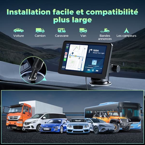 TOGUARD 7-tums Bluetooth-bilradio med CarPlay Android Auto Bluetooth WiFi 5G trådlös FM-sändare