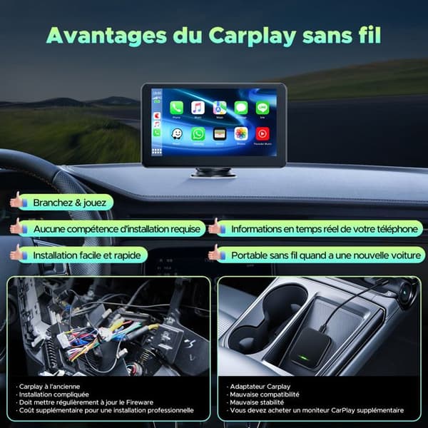 TOGUARD 7-tums Bluetooth-bilradio med CarPlay Android Auto Bluetooth WiFi 5G trådlös FM-sändare