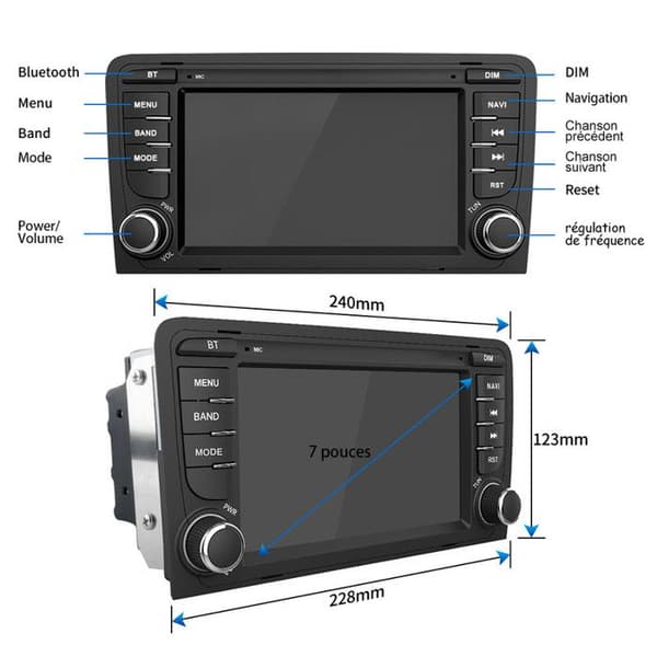 Android 12 bilradio - AWESAFE - Audi A3 8P/S3/RS3/Sportback - 7 tum - Bluetooth - GPS WiFi
