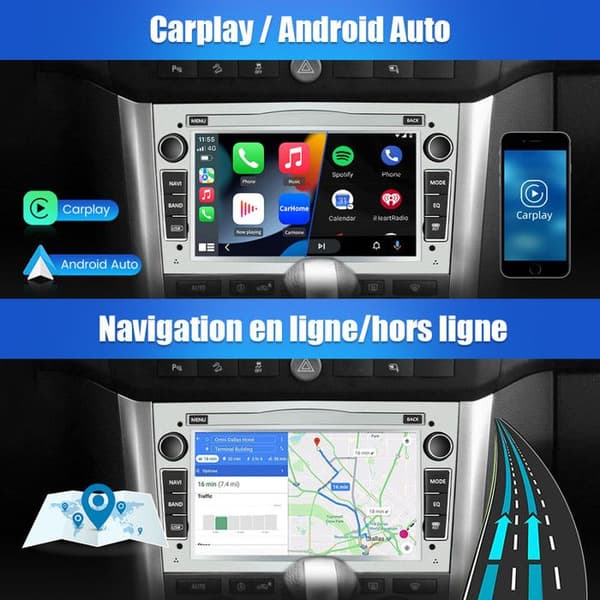 AWESAFE Android 12 bilradio för Opel, 1GB+32GB 7 tum med Carplay Android Auto USB SD RDS Bluetooth - Grå