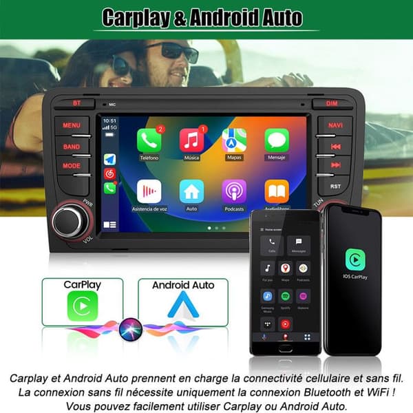 AWESAFE Android 12 bilradio för Audi A3 8P S3 RS3 Sportback [2GB+64GB], 7-tums pekskärm med GPS Carplay Android Auto, Wi-Fi