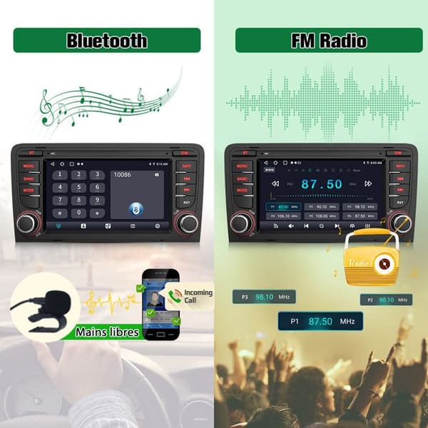 AWESAFE Android 12 bilradio för Audi A3 8P S3 RS3 Sportback [2GB+64GB], 7-tums pekskärm med GPS Carplay Android Auto, Wi-Fi