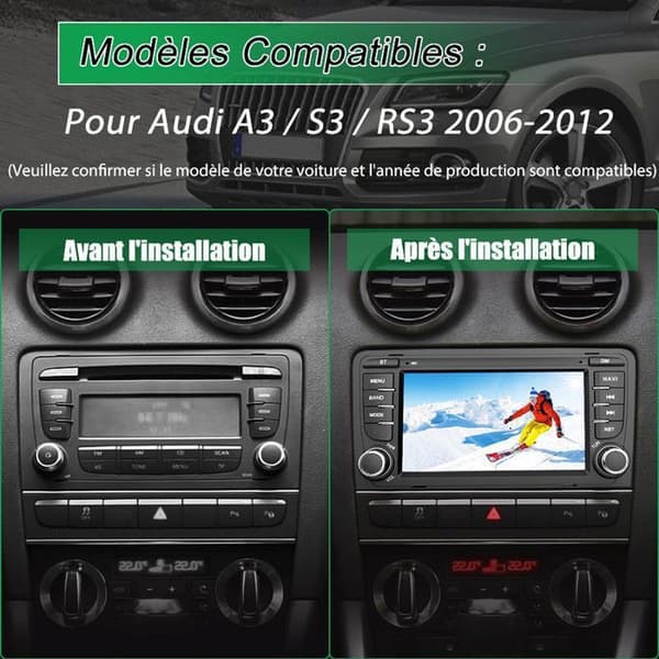 AWESAFE Android 12 bilradio för Audi A3 8P S3 RS3 Sportback [2GB+64GB], 7-tums pekskärm med GPS Carplay Android Auto, Wi-Fi