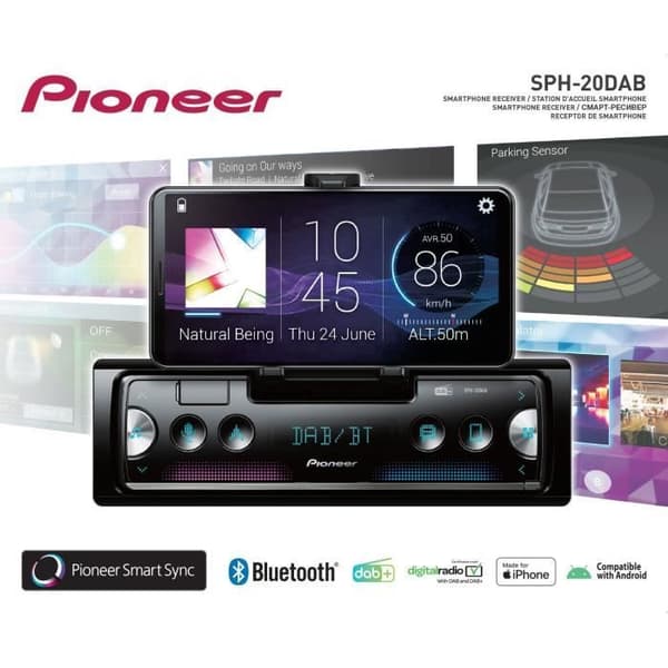 Autoradio - PIONEER - 1DIN - Inbyggd smartphonesupport - Bluetooth - DAB - USB - Ansluten via Pioneer Smart Sync-app