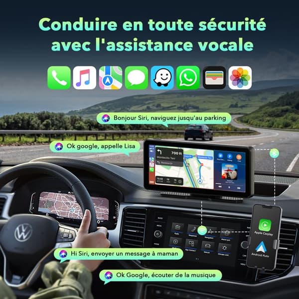 TOGUARD Bilradio 7" trådlös carplay backkamera 1080P Pekskärm Android/iOS röststyrning Multimedia Bluetooth/WIFI/GPS