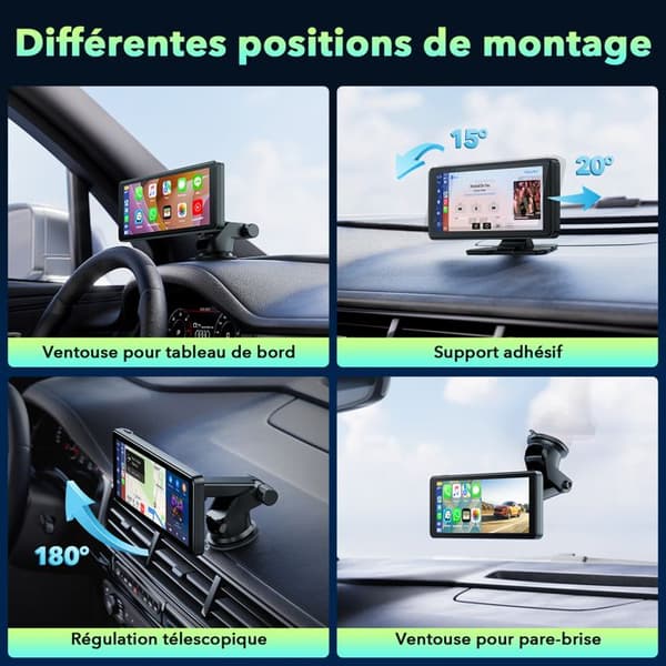TOGUARD Bilradio 7" trådlös carplay backkamera 1080P Pekskärm Android/iOS röststyrning Multimedia Bluetooth/WIFI/GPS