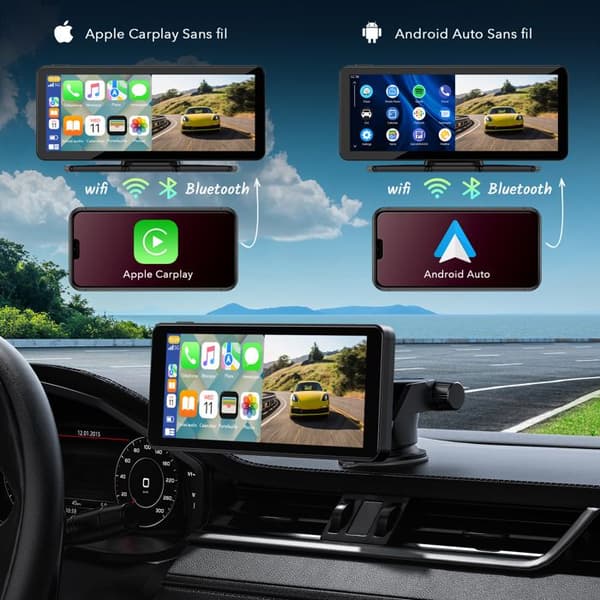 TOGUARD Bilradio 7" trådlös carplay backkamera 1080P Pekskärm Android/iOS röststyrning Multimedia Bluetooth/WIFI/GPS