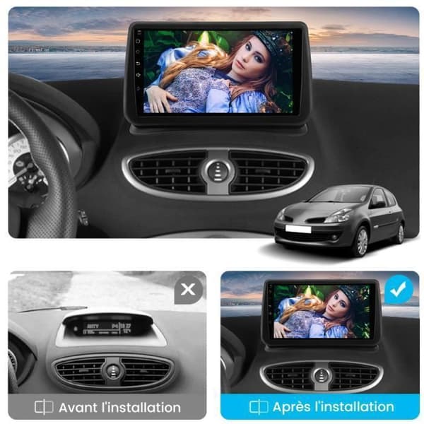 AWESAFE Android 12 bilradio för Renault Clio 2005-2014 (2GB + 32GB) med 9 tum Carplay GPS WiFi USB SD Bluetooth Android Auto