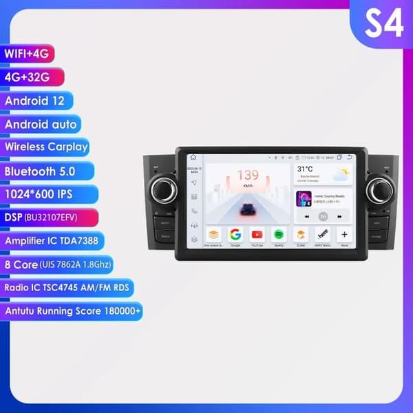 4G+32G Android Car Radio 2din för Fiat Grande Punto Linea 2007-2012 Multimedia Videospelare Stereo GPS navi Carplay